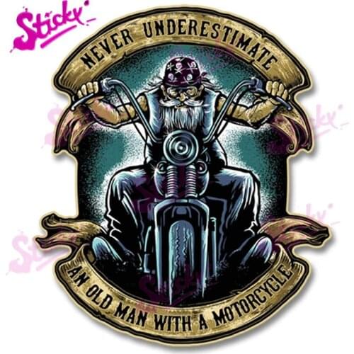 STICKY Never Underestimate An Old Man with A Motorcycle Car Sticker Decal for Motorcycle Cars Trucks Motorcycles Boats & Laptops