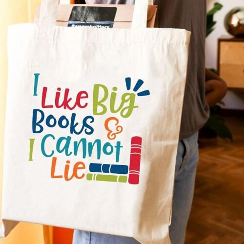 I Like Big Books and I Cannot Lie Funny Print Shoulder Bags Student Book Canvas Bag Teacher Tote Protable Casual Shopping Pouch