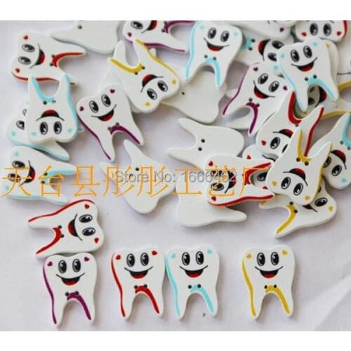 2015 New 50pcs Mixed 2 Holes Teeth Pattern Wooden Buttons Sewing Scrapbooking 3.2x2.5cm Sewing Accessories