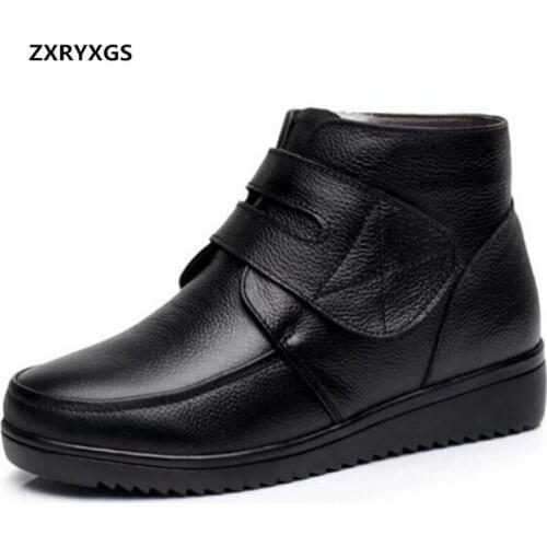 2020 New Fashion Middle-aged Mother Winter Boots Thick Warm Wool Boots Snow Boots Real Leather Shoes Women Shoes Flat Ankle Boot