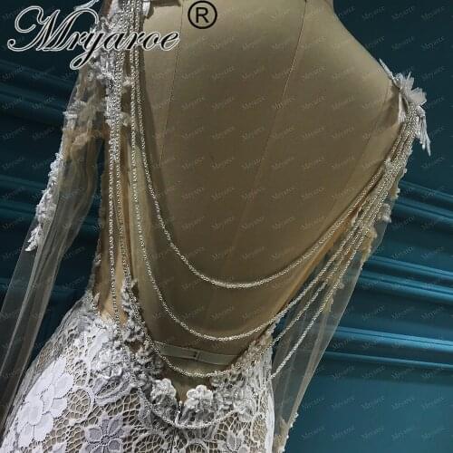 Mryarce Unique Bride Luxury Beading Exquisite Lace Boho Wedding Dress Long Sleeves Open Back Mermaid Bridal Gowns