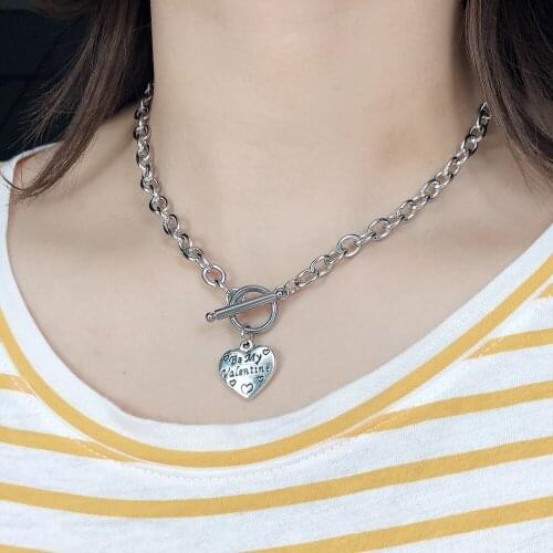 Simple valentines'day jewelry Timeless Stainless Steel Necklace Be My Valentine Vintage Accessories Necklace Choker for Women