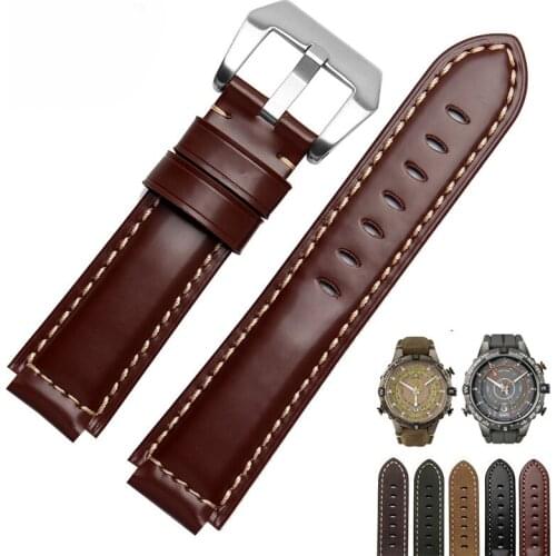 Genuine Leather Watch band Black Smooth Belt Brown Nubuck Leather Replacement Strap For Timex T2N739 T2N721 720