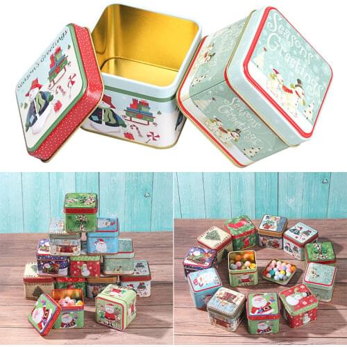 Christmas Cartoon Storage Candy Tin Box Candy Jar Christmas Snowman Box Tea Storage Organizer Box Christmas decorations for home