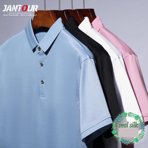 High Quality Silk lyocell Fabric Summer Polo Shirt Men Casual Solid Color Polos Mens Breathable Short Sleeve Tee Shirt M-4XL