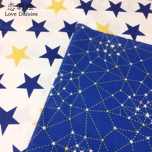 100% cotton nordic wind blue stars constellation twill cloth DIY for kids bedding tent clothes dress handwork patchwork fabrics