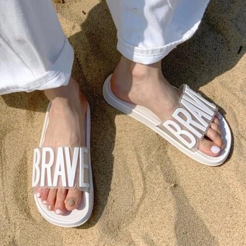 Ladies Couples Bathroom Shoes Non-slip Women Men Summer Slippers Beach Slide Sandals Flip Flops Cute Words Soft Sole Comfort