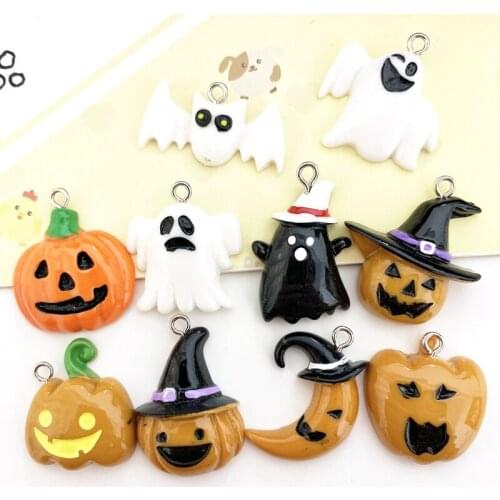 Resin Simulation Halloween Pumpkin Ghost Pendant DIY Accessories Charms Handmade Necklace Keychains Earrings 50PCS