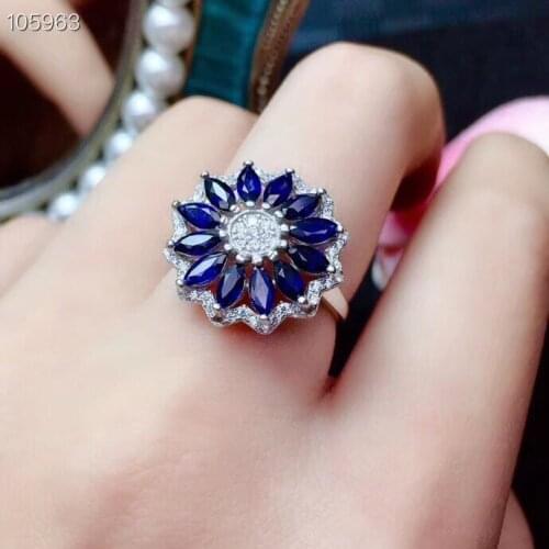 Natural and Real Blue sapphire ring 925 sterling silver Fine handworked jewelry Finger rings