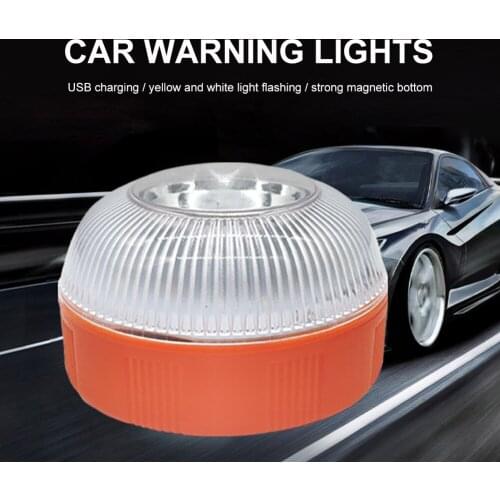 Car Roof LED Warning Strobe Light Safety Beacon Light with Magnetic Base Rechargeable Amber White Lights for Truck Tractor Bus