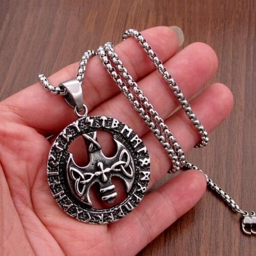 Vintage Nordic Rune Amulet Mens Pendant Neckalce Stainless Steel Viking Celtics Knot Round Pendant Male Punk Hip Hop Jewelry