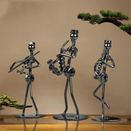 Iron Art Man Home Decoration Musical Instrument Figurine Band Music Man Mini Ornament Gift Iron Sculpture Christmas Figurin P2E9