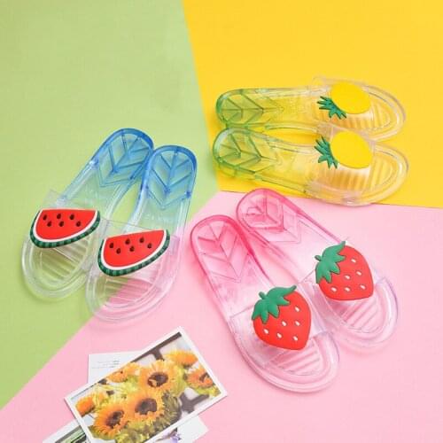 Ladies Fashion Transparent Crystal Slippers Womens Lightweight Indoor Sandals Female Cute Fruit Flip-Flops Girls House Shoes