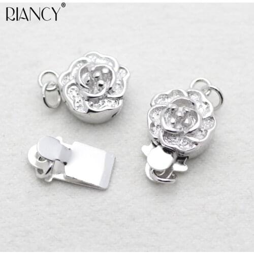 1 pieces 925 sterling silver Plum blossom buckle Necklace buckle DIY Jewelry accessories Bracelets pearl button insert button