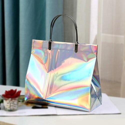 1 Pcs Pvc Laser Tote Bag Thick Handbag Waterproof Gift Bag Lady Plastic Bag Clothing Bag Women Fashion Shopping Bag Wholesale