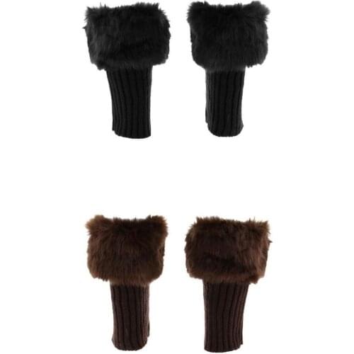 2 Pairs Winter Fluffy Fur Knitting Boots Cuff Sleeves Leg Warmer for Women Black Coffee