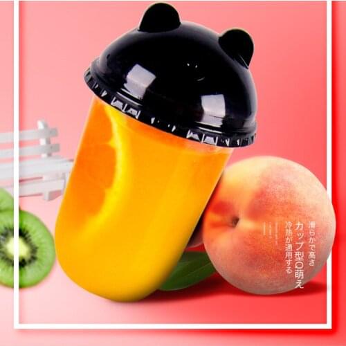 50pcs High quality transparent cute dispsoable juice coffee tea plastic cup 360ml 500ml beverage takeaway packaging cup with lid