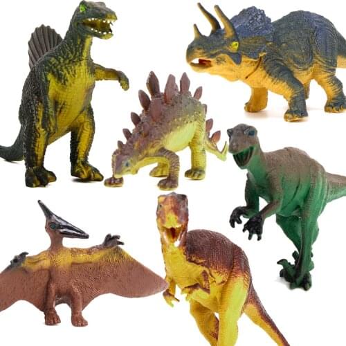 6Pcs Dinosaur Model Set Tyrannosaurus Stegosaurus Triceratops Utahraptor Spinosaurus Pterosaur Kids Children Toy