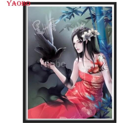 Diamond Painting Goldfish tattoo girl and crow DIY 5D Diamond Mosaic Mural Art Square Round Cross Stitch Diamond Embroidery Set
