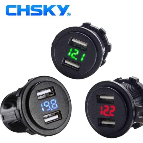 CHSKY 5V 4.2A Dual USB Car Charger Mobile Phone Auto Power Adapter with Double Socket with LED Voltmeter for Motorcycle Boat car