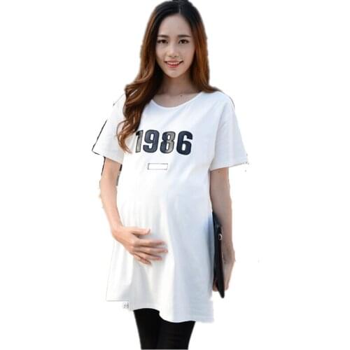 White Funny Maternity Tops number Print Pregnancy T Shirts Summer Loose womens Clothes for girl Cotton long Tees mickey dress