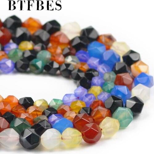 Big Faceted Natural colorful mixed agates Beads 15" 6 8 10MM Loose beads For Jewelry Making DIY Bracelet Ear Studs Accessories