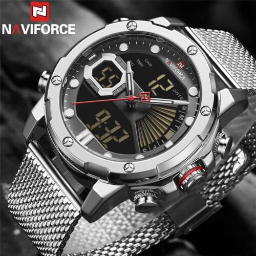 NAVIFORCE Men Watch Quartz Digital Male Clock Military Sport Stainless Steel Top Brand Luxury Silver Classic Man Wristwatch 9172