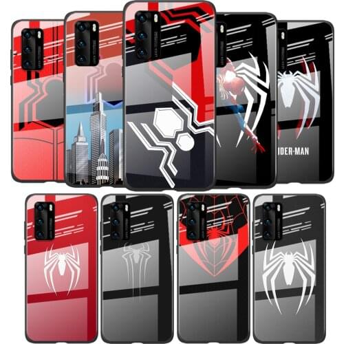 Tempered Glass Cover Marvel Spider-Man Logo For Huawei P40 P30 P20 P10 Pro Plus Lite 5G 2019 Shockproof Phone Case