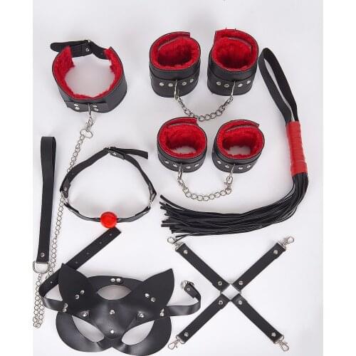 Black Red Fantasy Handcuff Whip Set 7 Pieces