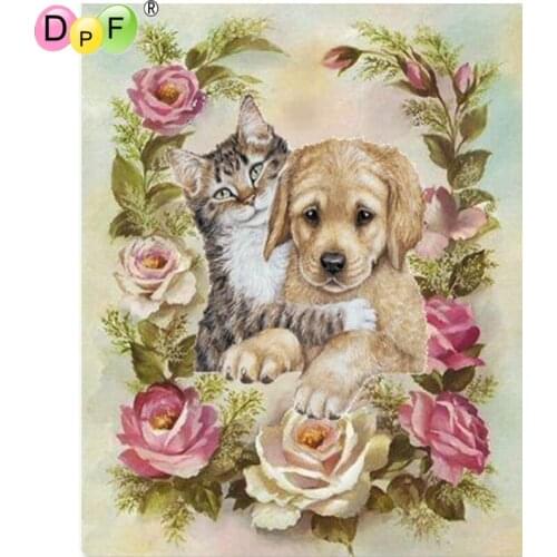 DPF DIY The cat and dog flower 5D diamond embroidery diamond painting cross stitch crafts diamond mosaic full square home decor