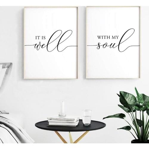It Is Well With My Soul Romantic Quote Prints Wedding Gift Bible Verse Christian Wall Art Canvas Painting Picture Bedroom Decor
