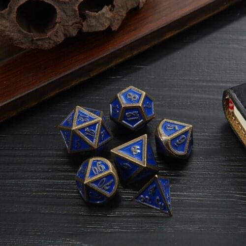 Blue Bronze Metal Polyhedral Dice 7 Pcs/set Funny Dice Board Game Acessorios