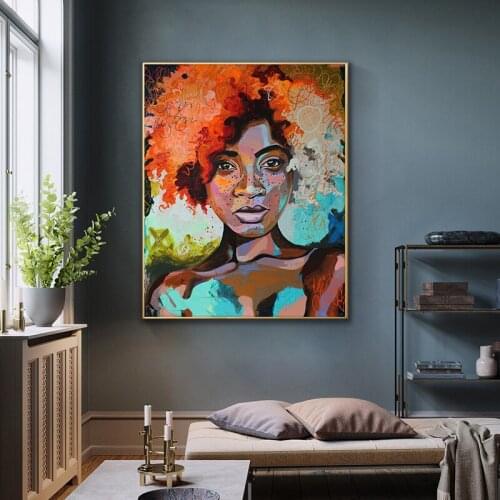 Graffiti modern African Woman Oil Painting on Canvas Cuadros Posters and Prints Scandinavian Wall Art Picture for Living Room