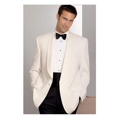 Custom Made Groom Wear Ivory,Bespoke Notch Lapel One Button Men Ivory Wedding Suits With White Vest, Ivory Wedding Suits For Men