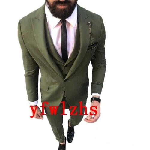Handsome Groomsmen Peak Lapel Groom Tuxedos Wedding Dress Men Suits Blazer Prom Dinner (Jacket+Pants+Tie+Vest) A625