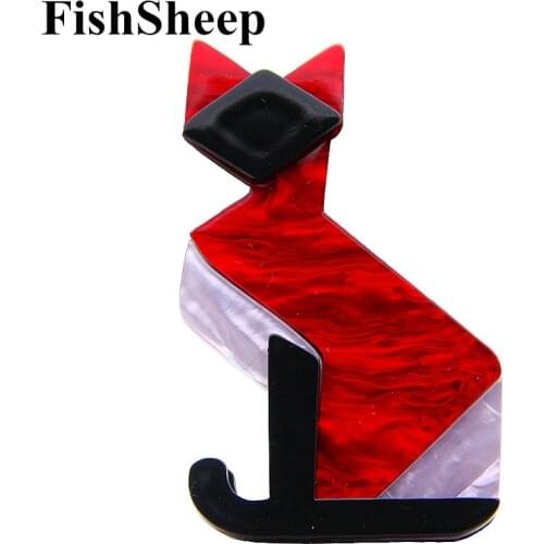 FishSheep 2 Colors Lovely Acrylic Red Cat Brooch Acetate Fiber Animal Brooches And Pins Sweater Scarf Decoration Female Jewelry