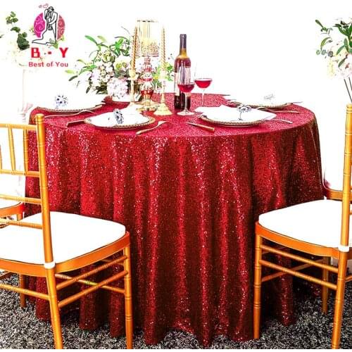 Round red sequin tablecloth square table cloth, Rose gold tablecloth on the table, used for party birthday wedding decortion 6.3