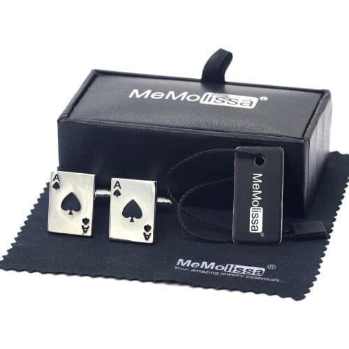 MeMolissa Classic Poker A Cufflinks Black Color Fashion Cuff Links for Men Mens Shirt Free Tag & Wipe Cloth Display Box