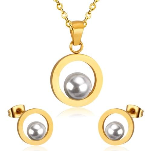 LUXUKISSKIDS Fashion Bridal Wedding Dubai Jewelry Set Circle Fake-Pearl Necklace Earring Jewellery Sets For Women Girls