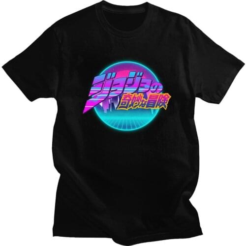 Fashion Jojo Bizarre Adventure Shirt Men Short Sleeved Retrowave Neon Tshirt Manga T-shirt Cotton Vaporwave Japan Anime Tee Tops