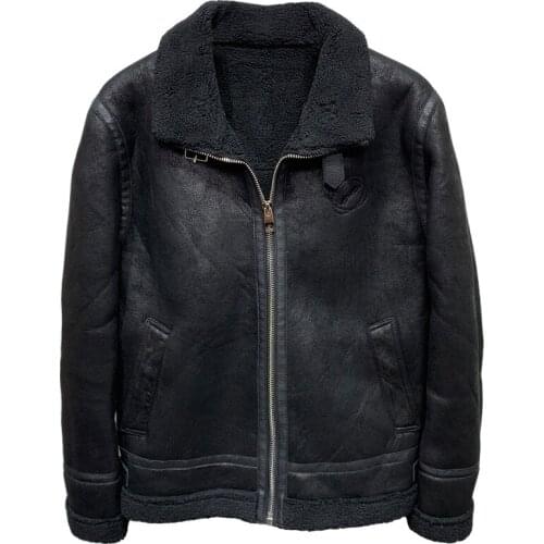 Winter Automotive Mans Woolen Faux Fur Jacket Coat Black Khaki Old Bomber Mens Leather Jacket Plus 3XL Velvet Shearling Coats