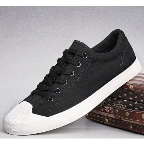 Brand New Low-Top Vulcanized Shoes Men Lace-up Solid Color Flats Spring/Autumn Mens Canvas Sneakers Black Green Gray