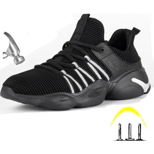Mens Outdoor Breathable Mesh Steel Toe Anti Smashing Safety Shoes Mens Light Puncture Proof Comfortable Work Shoes Boot