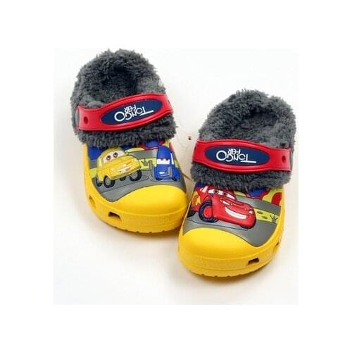 Winter Kids Clogs Warm Fur Childrens Home Hole Mules Cute Pins Cotton Slippers Cartoon 3d Garden Shoes Boys