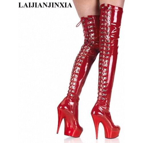 New Autumn winter 6 inch sexy over the knee boots crystal bottom stiletto high heel knight boots 15cm women Dance Shoes