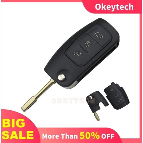 OkeyTech 3Button Flip Folding Remote Key Shell Fob For Ford Focus Fiesta C Max S Max Galaxy 2013 Replacement Car Key Cover Case