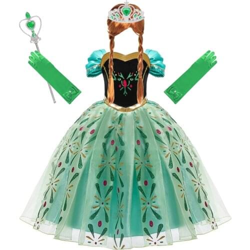 Anna Princess Dress Cosplay Snow Queen Costume Kids Halloween Clothes Children Birthday Carnival Fancy Party Disguise
