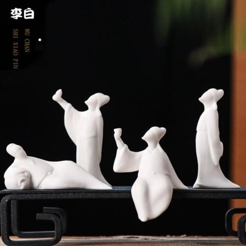 Superior Quality Ceramics Ancient Poet Li Bai Winebibber Zen Figure Chinese Style No Phase Buddha Bonsai Garden Mini Ornaments