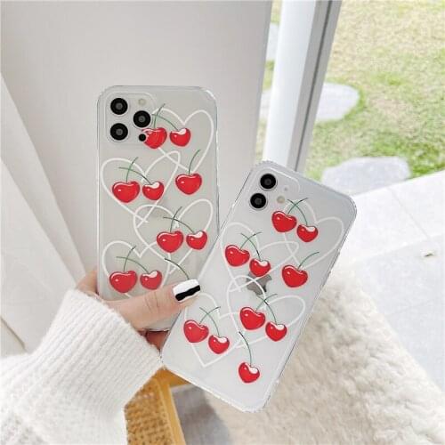 ZUIDID Cute Cherry Love Heart Transparent Phone Case For iPhone 11 Pro 12 Mini X XS MAX XR SE 20 7 8 6Plus Soft TPU Cover Fundas