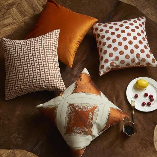 Luxury Throw Pillowcases Orange Color Velvet Dots Houndstooth Pattern Sofa Cushion Covers Fashion Decorative Square Pillow Cover